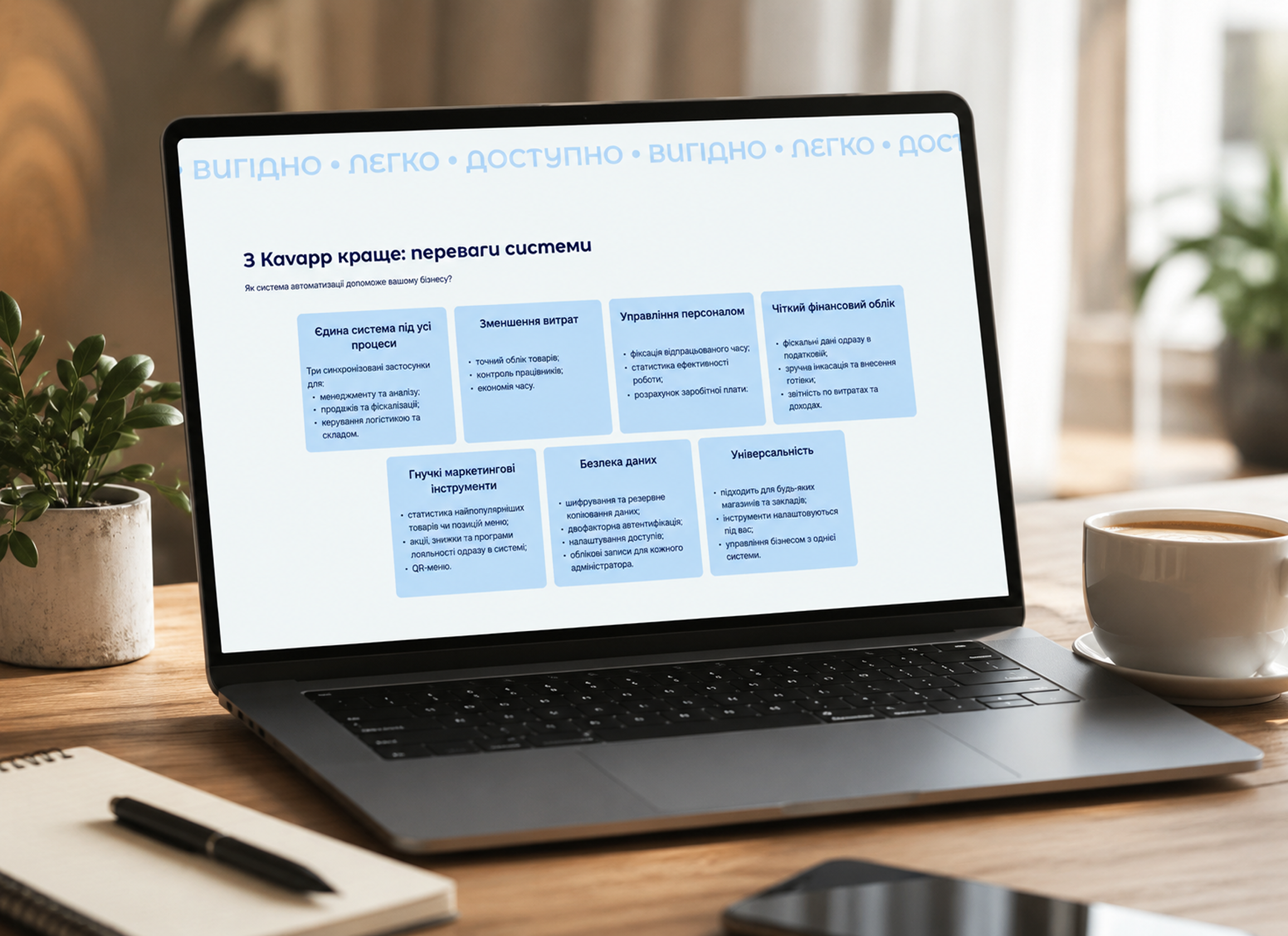 Основні сторінки Kavapp Site — 2